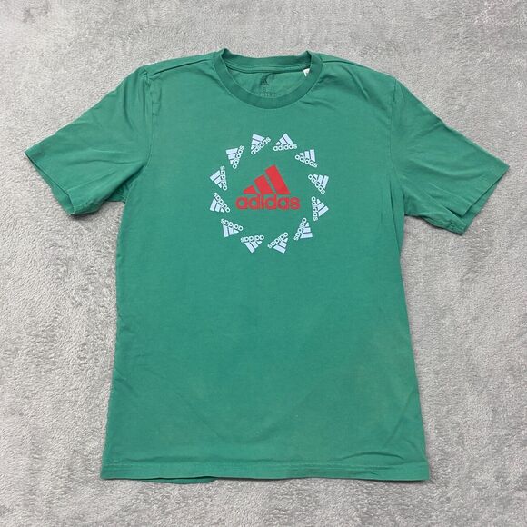2/$10 adidas Shirt Mens S Green Logo‎ Short Sleeve Tee Cotton Crew Neck Graphic - Picture 1 of 11